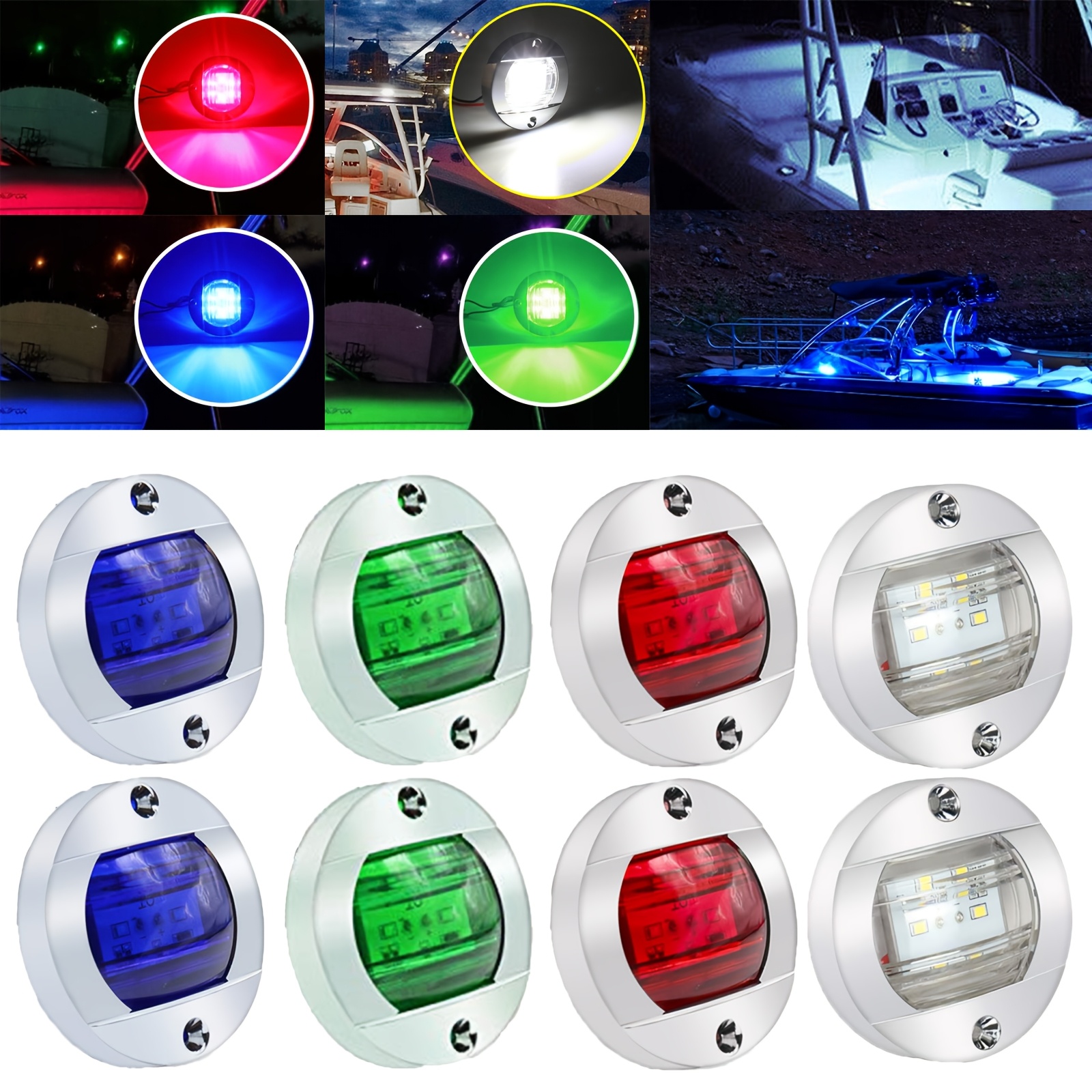 

8pcs Led Navigation Lights For Boats And Yachts - Waterproof, Deck And Interior Lighting, Pc Material, , Ideal For Safety, Boat Lights