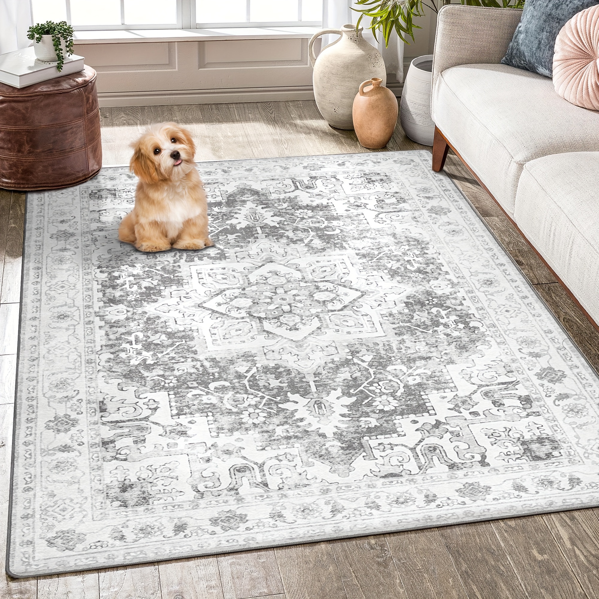 

Area Rugs Machine-washable Rugs: Lightweight, Low Pile Chenille Print Carpets For Living Room, Bedroom, Dining Room, And Home Office With Non-slip Backing