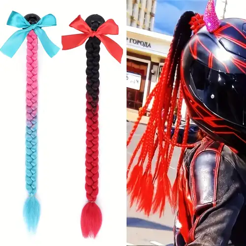 bike helmet for box braids Meiliyizu Helmets Pigtails, Pigtail Ponytail Bicycle Helmet, Braids, Hair Tail, Used All Helmets/Suction Cup, Reusable : Automotive Apply conditioner 20" helmet braids ombre ramp
