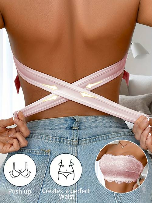 womens lace trimmed wireless no padding bra elegant solid color daily bandeau bra