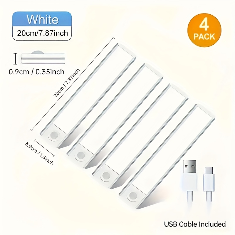 TEMU 4/2pcs Motion Sensor Under Cabinet Lights, 3 Color Temperatures Wireless Usb Rechargeable Night Light, Indoor Closet Lights, Stick-on Magnetic,