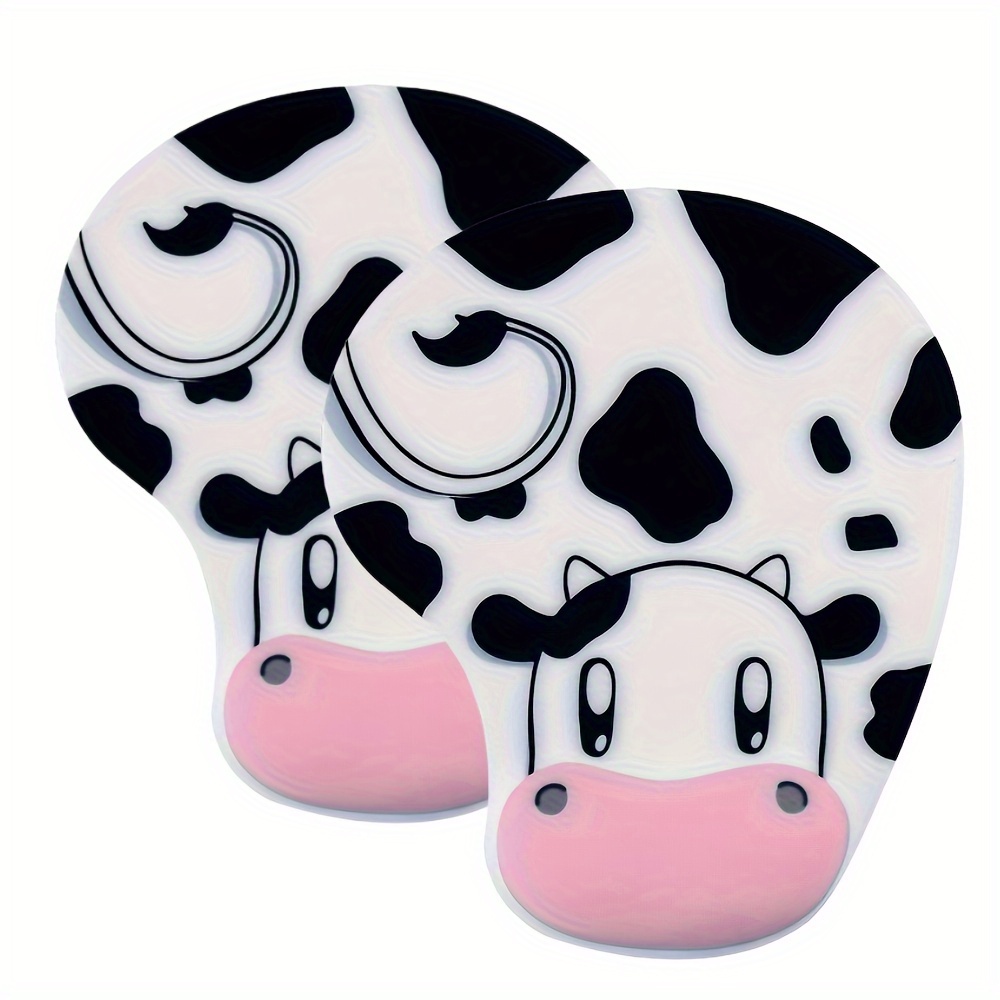 

2 Pcs Cute Cow Wrist Mouse Pad - Soft Silicone, Non-slip, Cartoon Design
