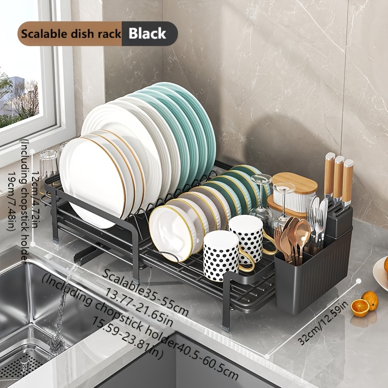 TEMU Dish Drying Rack For Kitchen Counter With Drainage Board, Expandable 2-in-1 Metal Dish Drain Rack, Kitchen Organizers And Storage, Suitable For