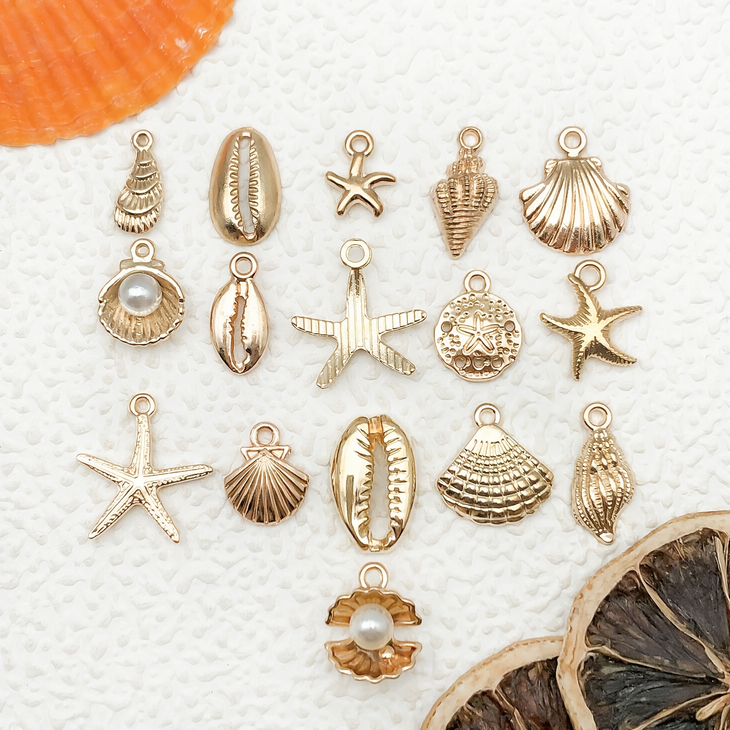 16pcs shell charms   charms bulk summer hawaii ocean conch seashell charm light golden alloy sea animal holiday charm for jewelry making charms earrings bracelets supplies