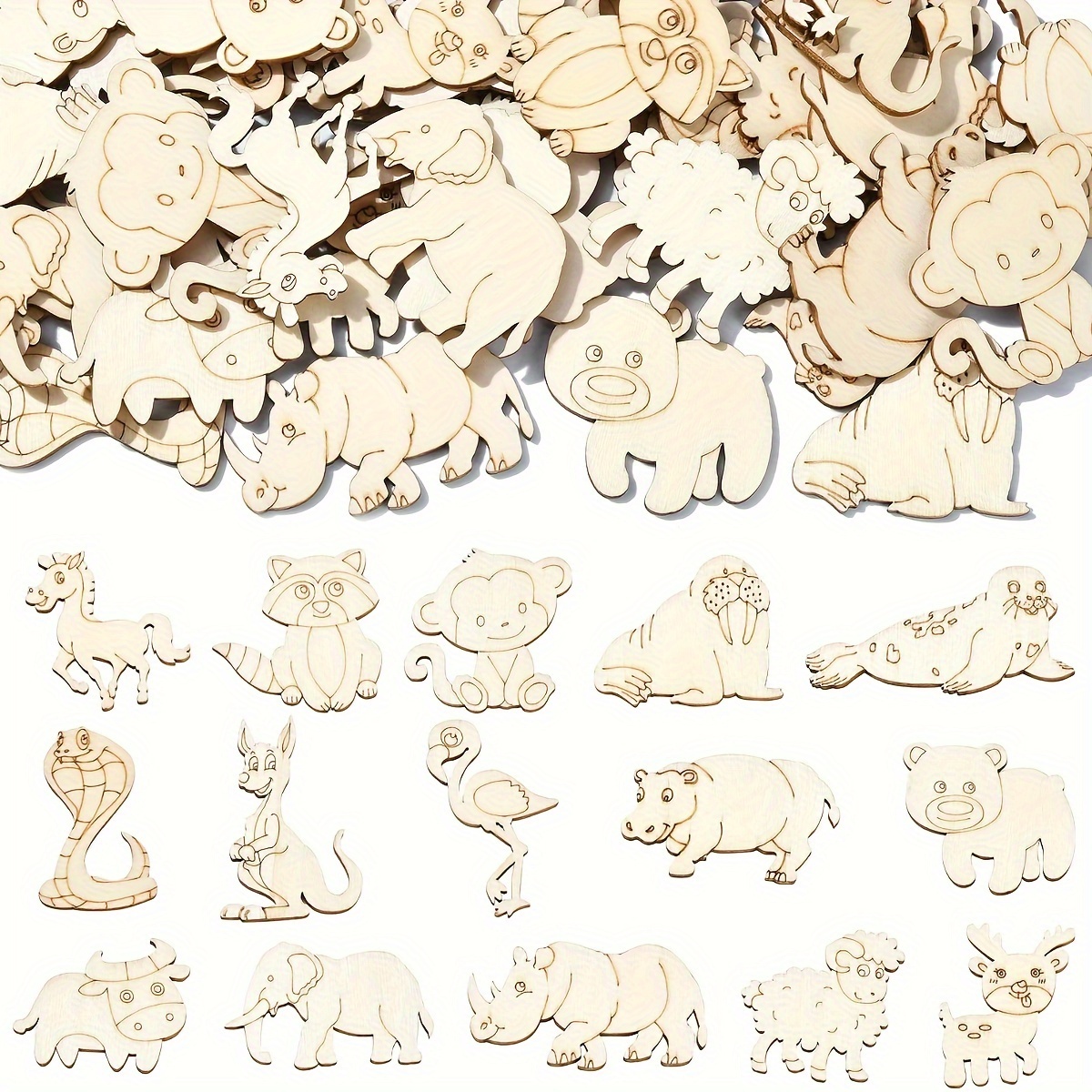 

50pcs Wooden Animal Cutouts Set For Diy Crafts, Painting, And Home Decor - Wood Slices For , No Batteries Or Electricity Needed