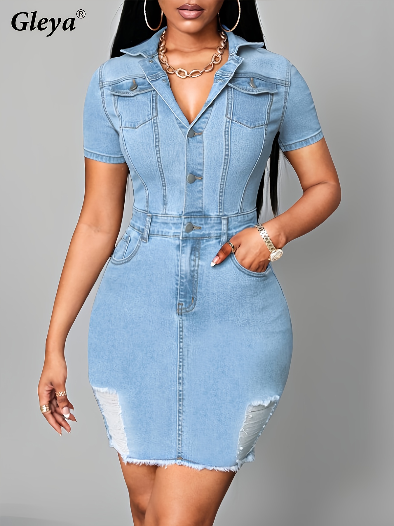 rui'an chambray button dress - women's clothing - Temu Australia