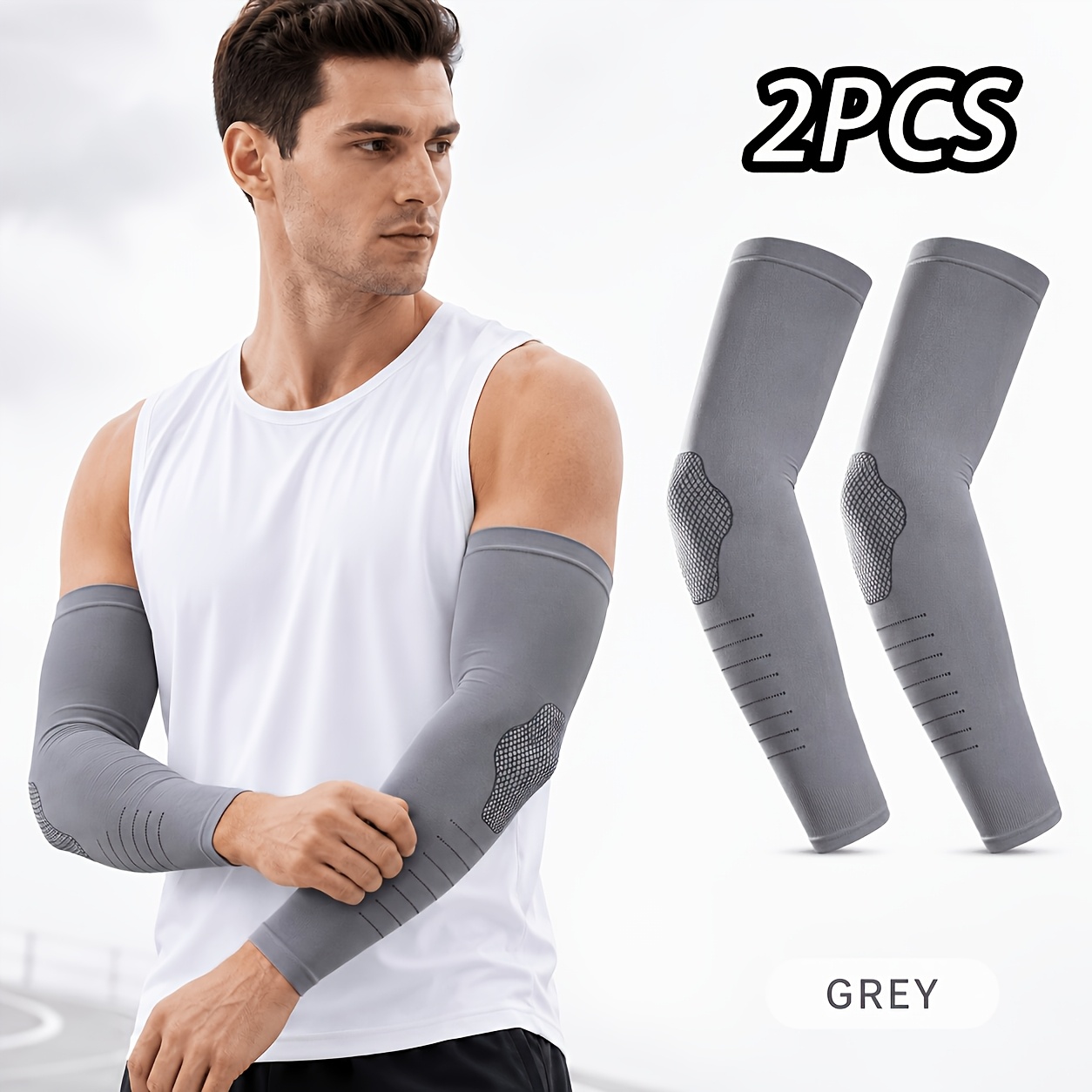 TEMU 2pcs Men's Outdoor Cooling Compression Arm Sleeves, Breathable Elastic Compression Arm Sleeves, Sweat-absorbing Sports Arm Sleeves, Suitable For