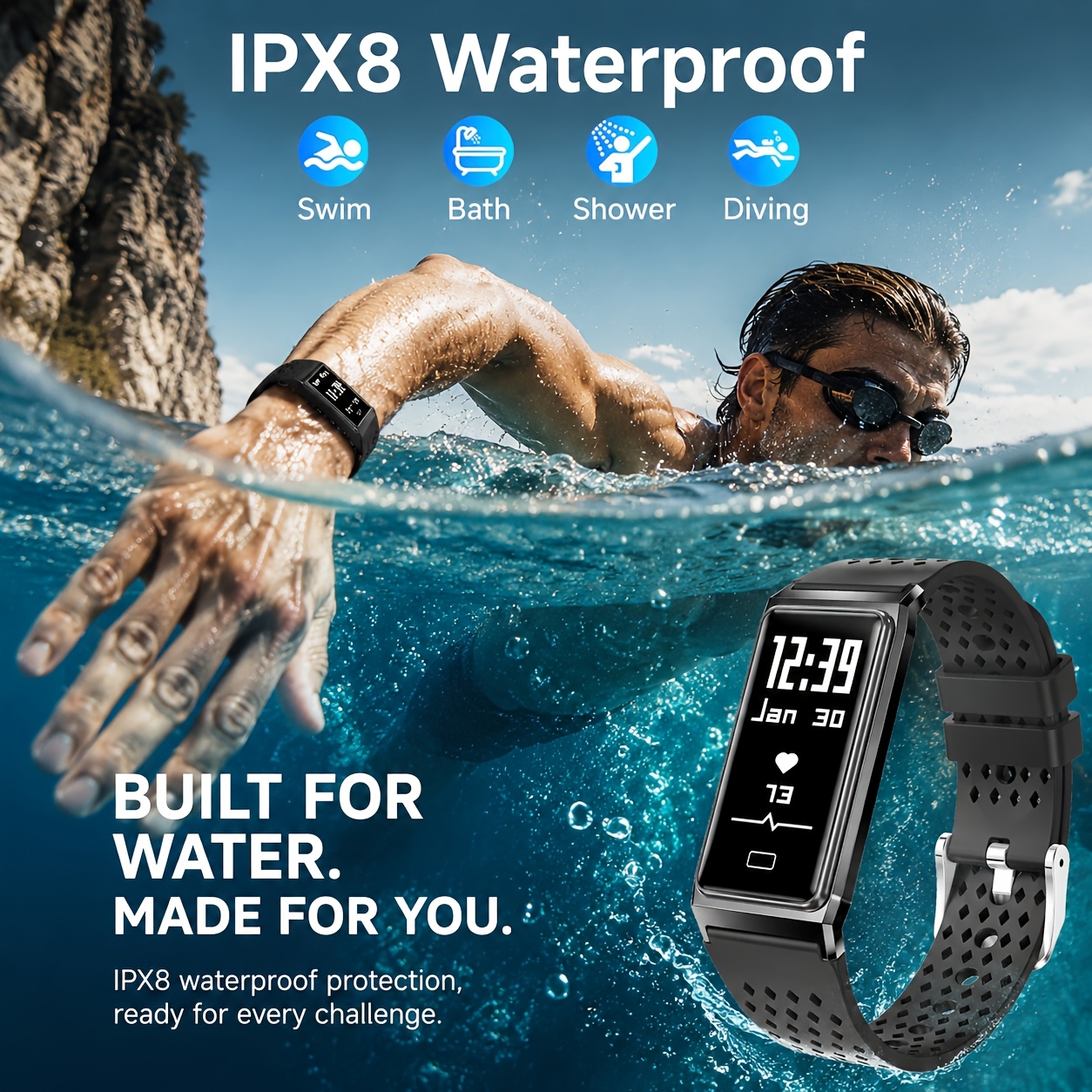 Strakke Zwarte Ultradunne Slimme Armband voor Mannen en Vrouwen, Smartwatch, Lichtgewicht Fitnesstracker voor Dagelijks Comfort, 10+ Dagen Batterijduur, Activiteiten-stappenteller met 24/7 Gezondheids- en Slaapmonitor, IPX8 Waterdicht Sporthorloge, Aanraakbediening, Cadeau