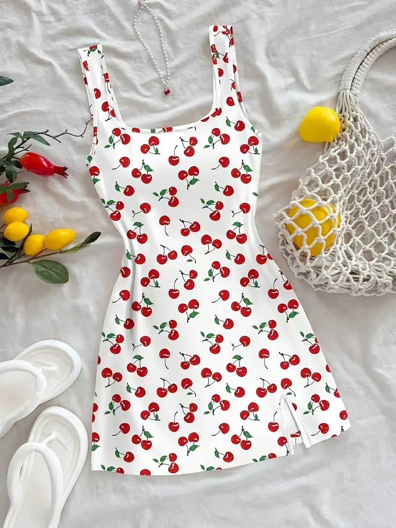 cherry print bodycon dress Pink Cherry Print Mini Dress