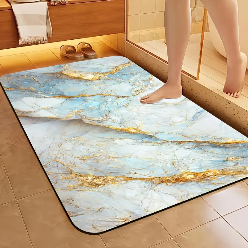 1pc diatomite bath mat with blue print design quick dry non slip absorbent floor mat soft and comfortable for bathroom shower laundry room bedroom doorway kitchen rv bathroom bathroom bath matts for bathroom non slip bathtub mat bathroom mat long small bath mat bedroom carpet shower mat decorative floor mat geometric pattern durable rubber nonslip backing floor pad family households Product details 1