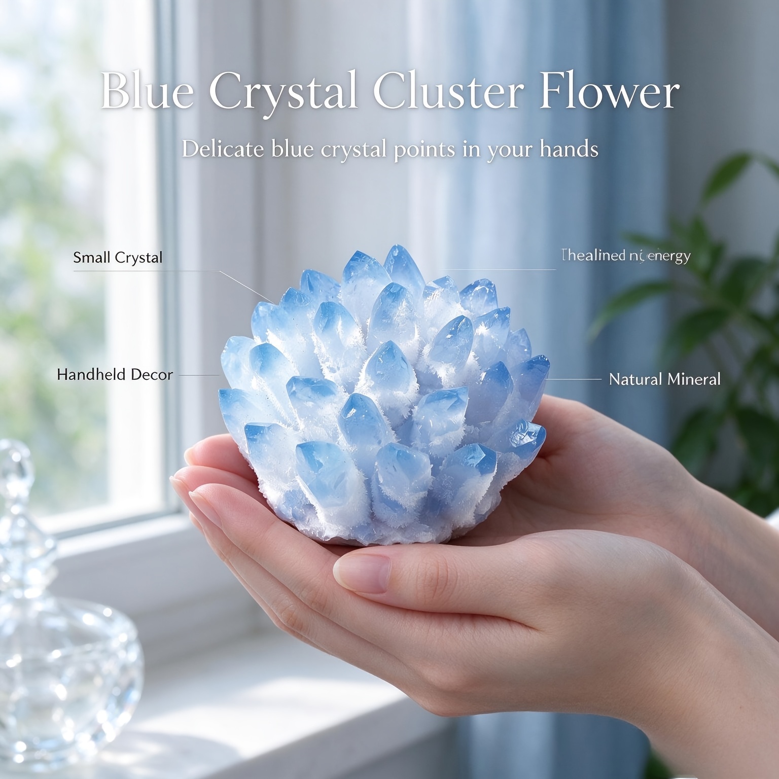 Image of 1pc Elegant Blue Ghost Quartz Crystal Cluster, Artificial Crystal Specimen For Home Office Aquarium Decoration, Suitable For Christmas, New Year, Football Gifts Crystals Crystal Figurines