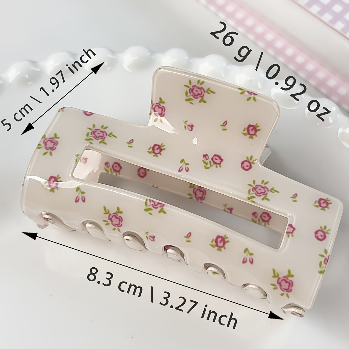Cream White Rose Floral Hair Claw Clip, Strong Hold