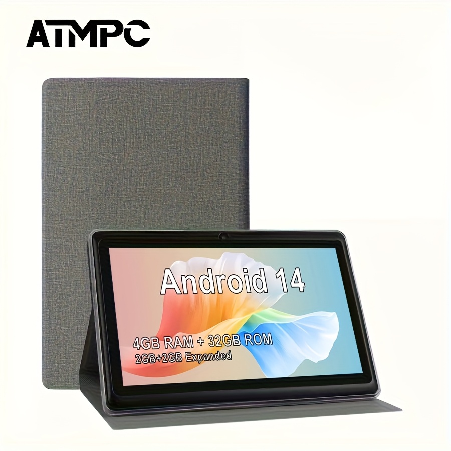 TEMU Atmpc 7-inch 14 Tablet Equipped With 4gb (2gb+2gb) Ddr 32gb Rom 3500mah Ips Screen Core High-frequency Processor 2. 4ghz Wifi 6 Gray Case 2025