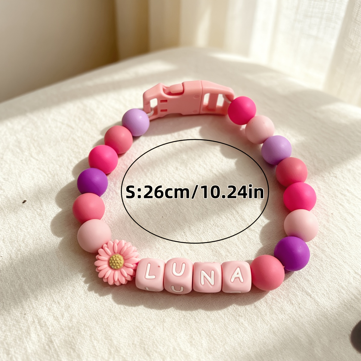 TEMU 1 Custom Pet Collar, Customizable With 1-8 English Letters, 15mm Beaded Design, Embellished With Small Daisies, Closure, Suitable For Large,