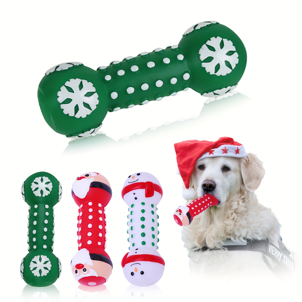 Squeaky Christmas Dog Dumbbell with Santa & Puppy Design