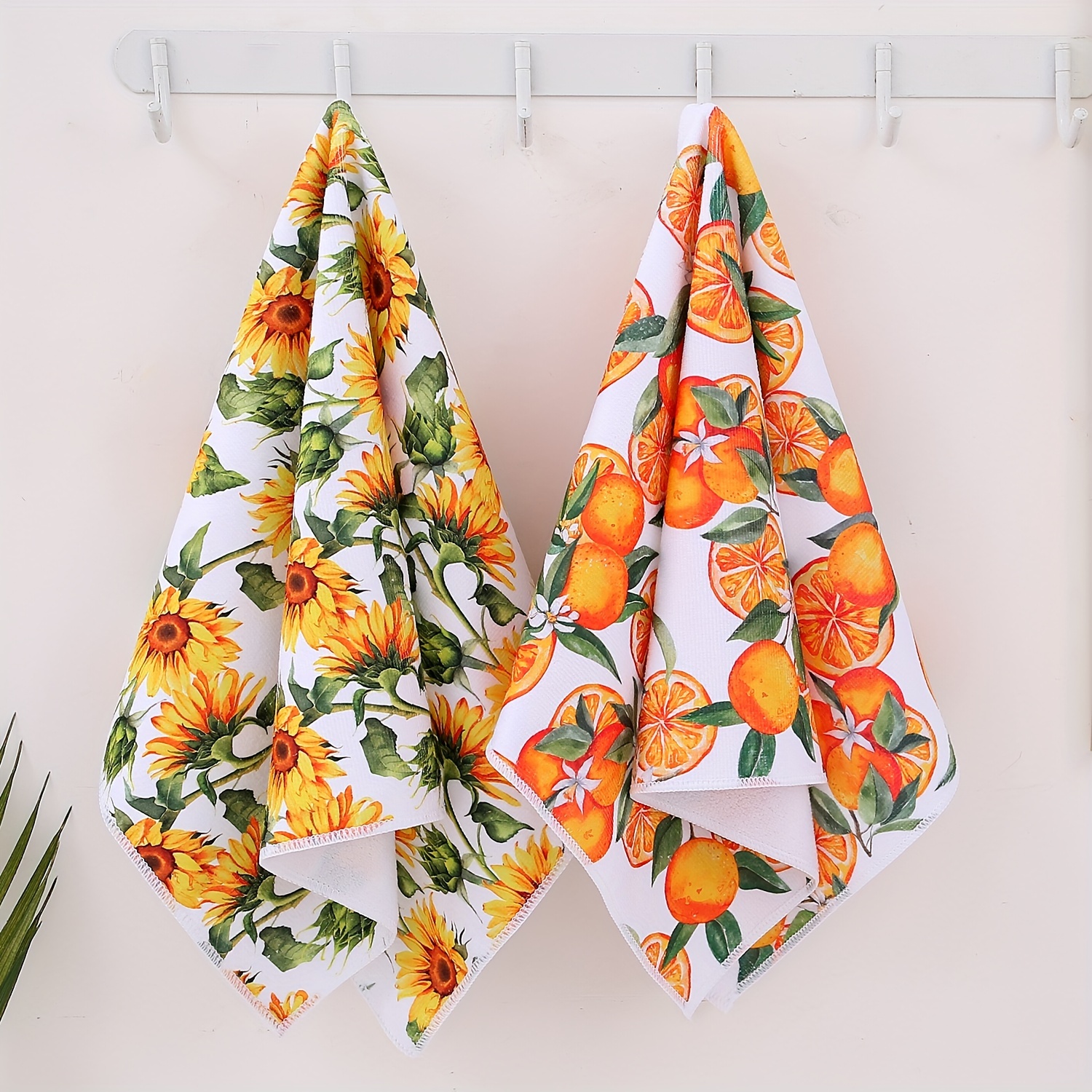 

2pcs, Hand Towels, Microfiber Kitchen Dish Towels, Large Absorbent Soft Cotton Dishcloths, Vibrant Sunflower & Citrus Design, Tea Towels/bar Towels For Drying Dishes