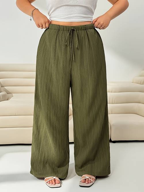 plus size plus size plus size womens solid color long pants casual wide leg trousers fs1001