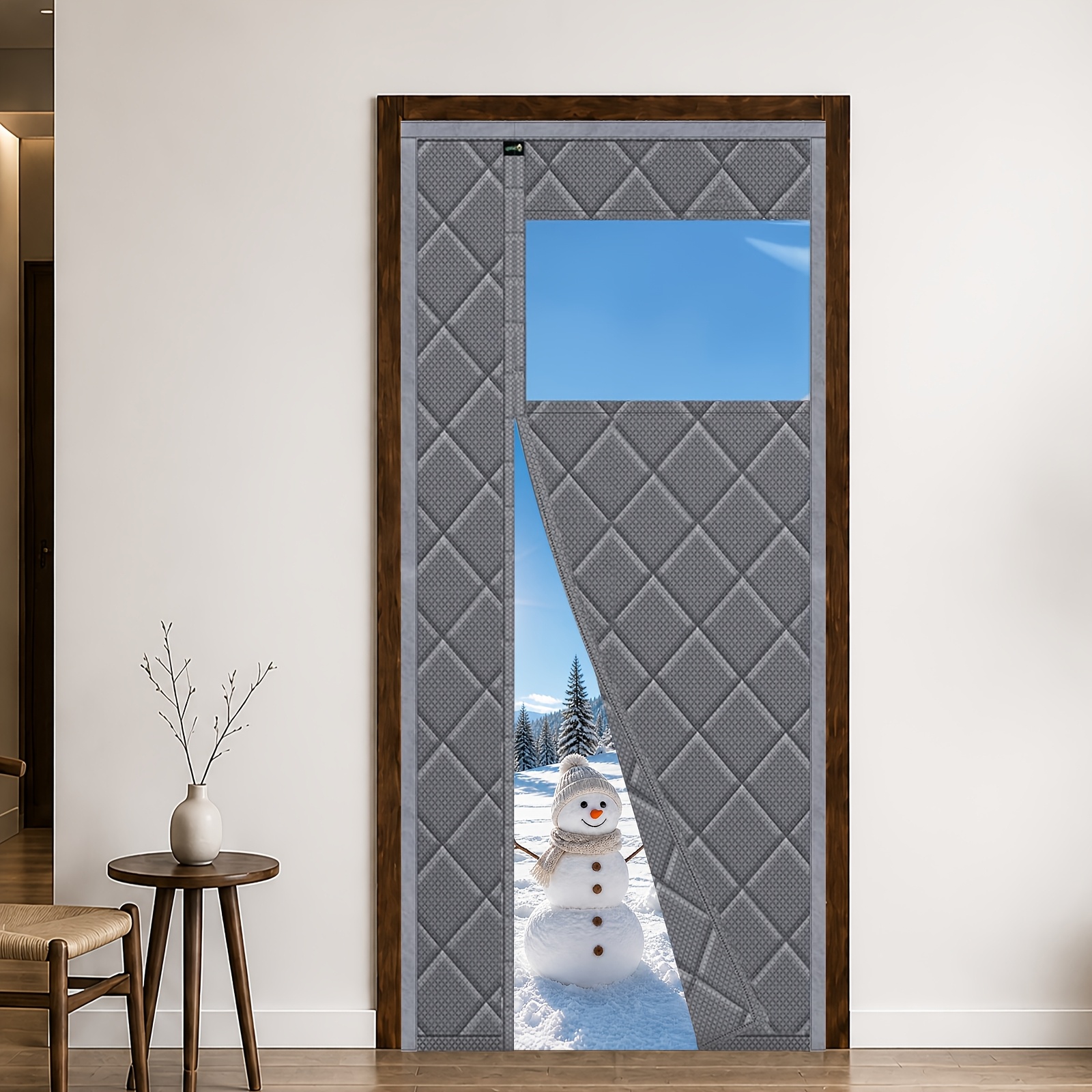 Magnetic Thermal Door Curtain Cold Protection Heat Protection Curtain For Doors Side Opening Thermal Curtain No Drilling Balcony Door Fly Curtain (with Window)