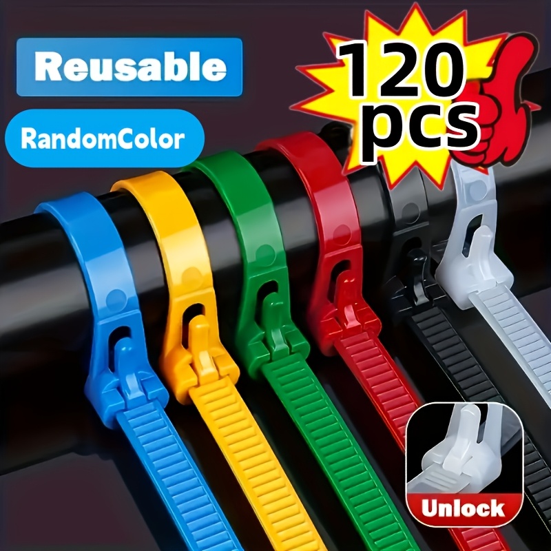 120pcs of reusable self locking plastic nylon zip ties in assorted styles convenient and quick   fastening suitable for home office and studio versatile fasteners that provide   saving cable management solution cable organizer