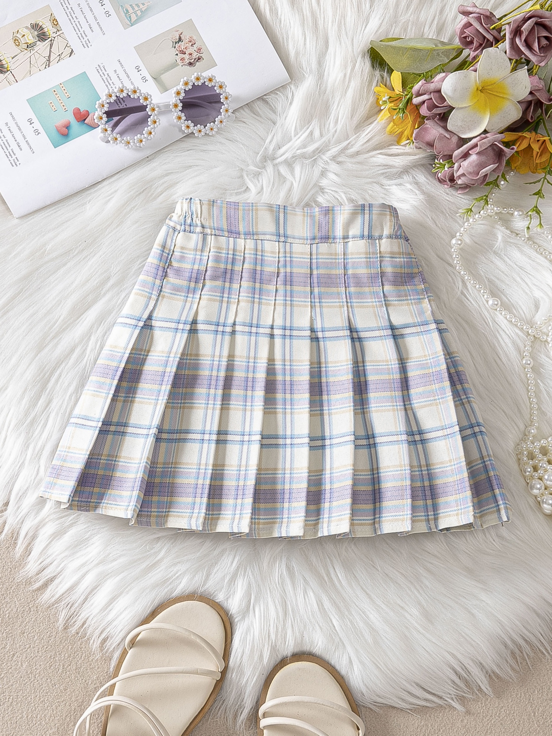 Girls Preppy Plaid Pleated Skirt Kids Casual A line Short - Temu