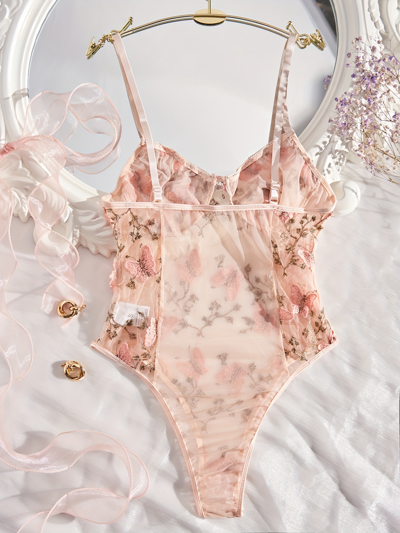 New Butterfly Jacquard Design See Custom Bodysuit Nude Fat - Temu