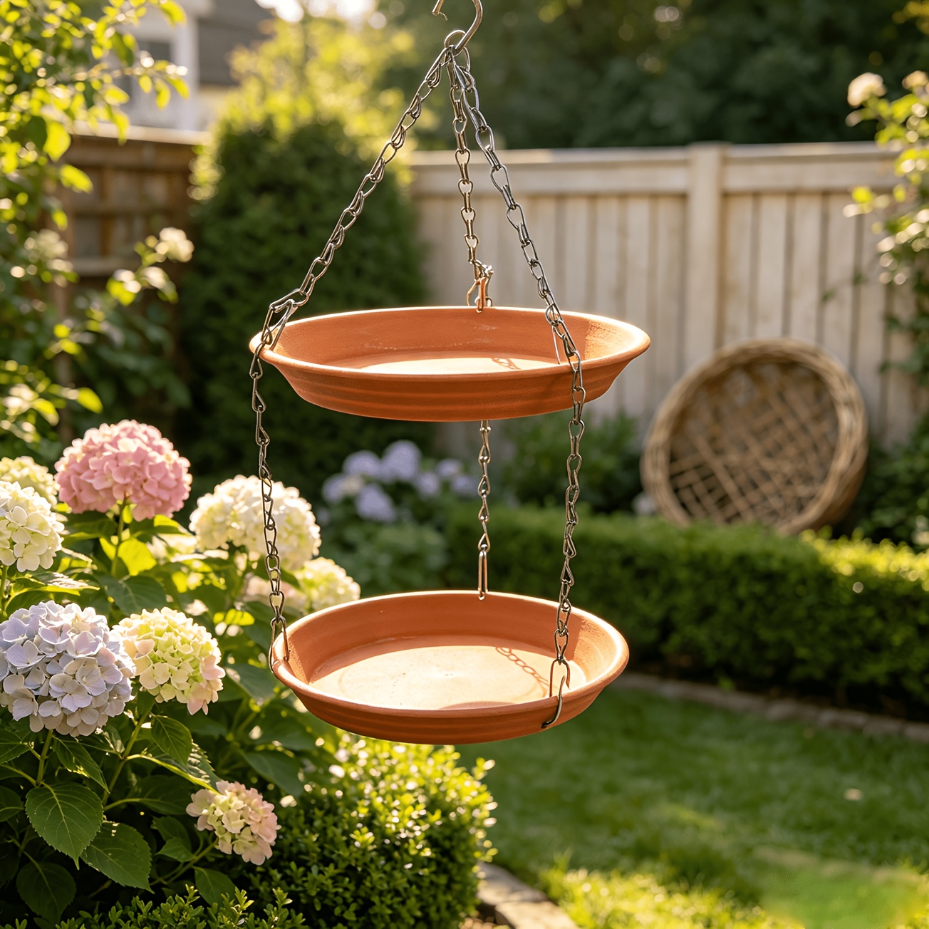 TEMU This Two-tier Hanging Bird Feeder And Bath Features A Spacious 22.2cm Diameter Tray Suitable For Holding Water Or Food. Equipped With A