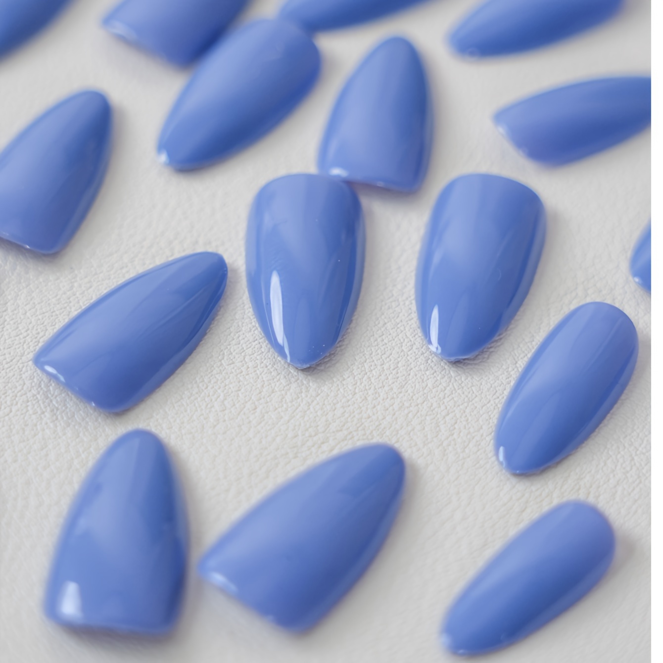 30pcs set glossy light blue press on nails long almond shaped fake nails minimalist style false nails solid color full cover fake nails for women girls daily wear 1pc nail file and 1sheet adhesive tabs included details 5