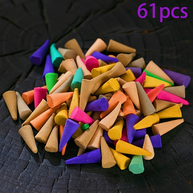 

61pcs Colorful Incense Cones For Home Aromatherapy - Jasmine, Rose, Mint, Lavender, Sandalwood Scented - For Relaxation & Air , Meditation Accessories | Vibrant Decor | Aromatic Decor