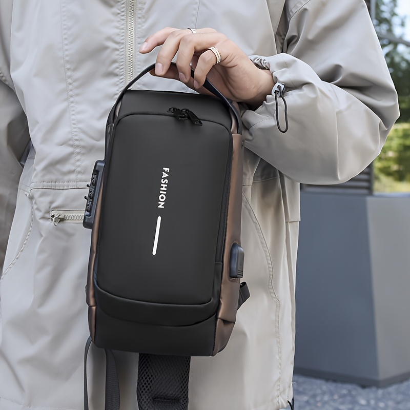 [Anti-Theft Crossbody Bag] Sleek Black Anti-Theft Men's Crossbody Bag with Adjustable Strap, Multiple Compartments & Lockable Zippers | Casual Sling Backpack for Daily Commuting, City Hiking & Urban Travel