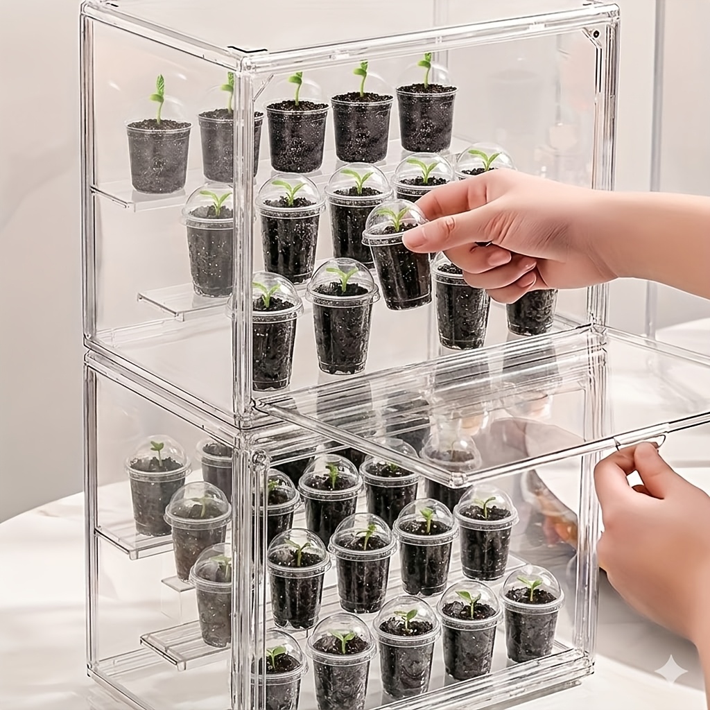 TEMU Indoor Plant Greenhouse, Transparent Acrylic Nursery Greenhouse With Humidity Cover, With 2 Shelves, Plant Display Cabinet With Magnetic Door