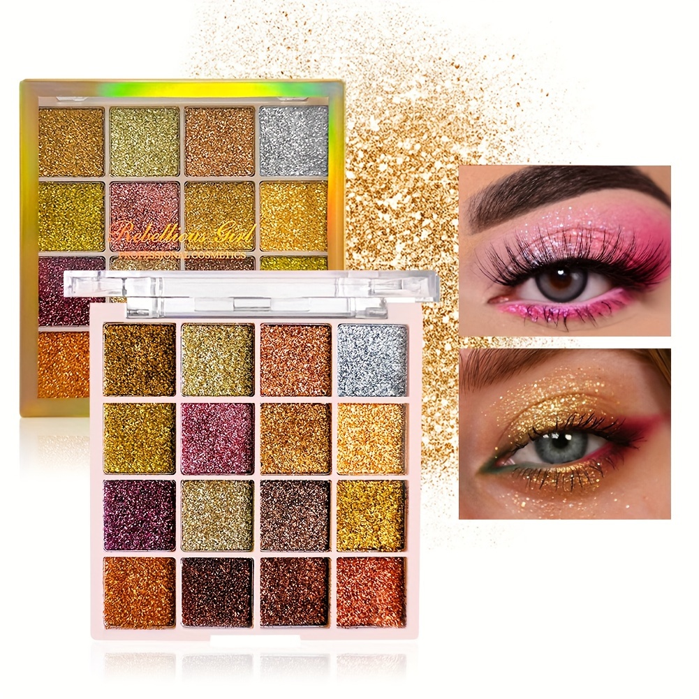 

16 Colors Glitter Eyeshadow Palette Multicolor Golden Color Sparkle Sequin Finish Body Face Makeup Stage Party Makeup