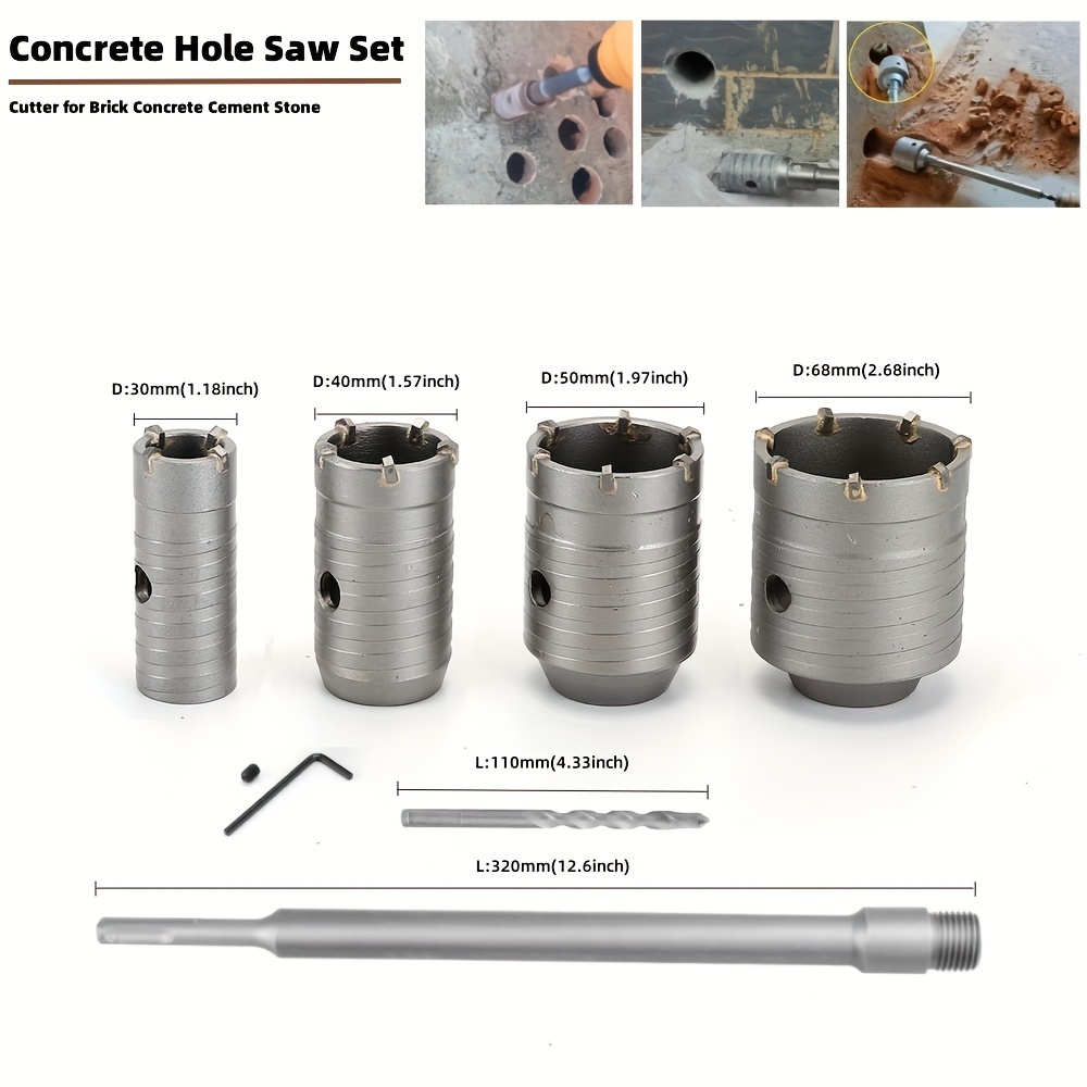 Image of 7pcs Core Bits Set Wall Drill Bit Set For Concrete, Brick & Air Conditioner Installation - Cordless Impact Hammer Compatible, Metal Construction, Drilling Through Walls, Garden Drainage, Hole Drilling