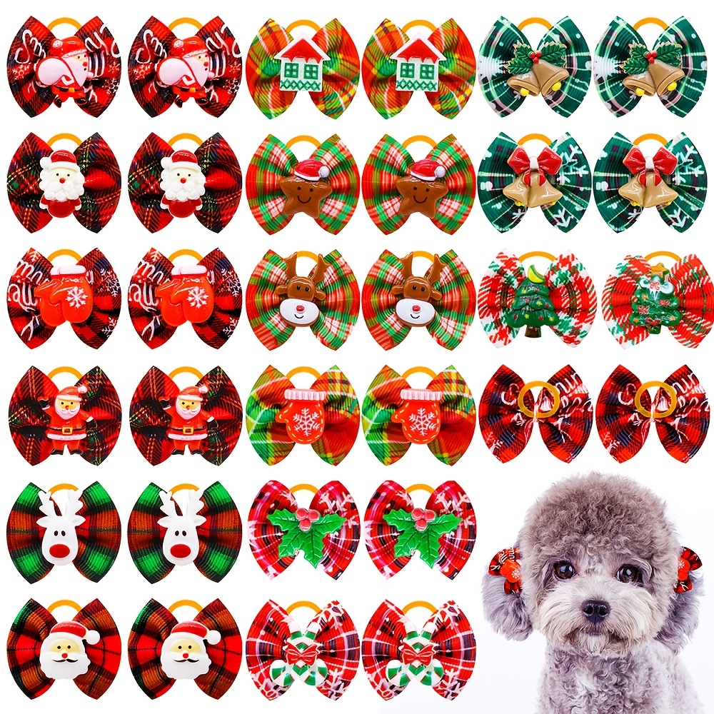 TEMU 30pcs Christmas Pet Hair Bows For Dogs And Cats, Festive Xmas Holiday Bowknot , Grooming Dress-up Accessories For Small Puppy Kitten, Ideal For