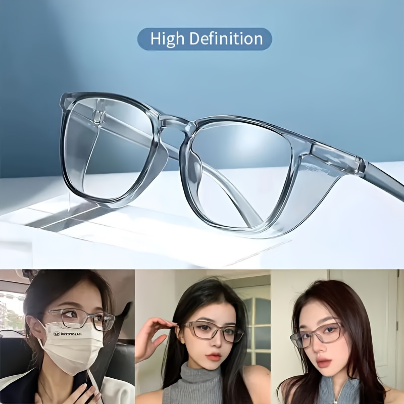 Unisex Glasses with Transparent Side Guards, Full-Rim Frame HD Lenses  High-Definition Durable PC Material for Daily Wea