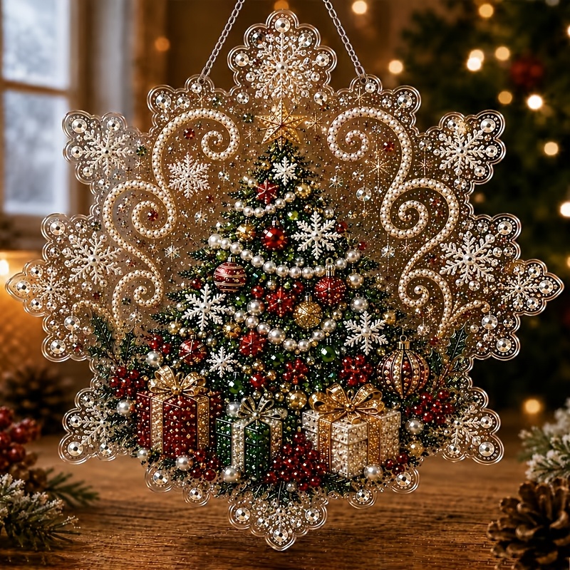 TEMU Attrape-soleil 2D plat, 1 pièce, ornement perle sur le thème de Noël, grand attrape-lumière acrylique pour fenêtre, taille 16,6 cm/6,84 po, avec