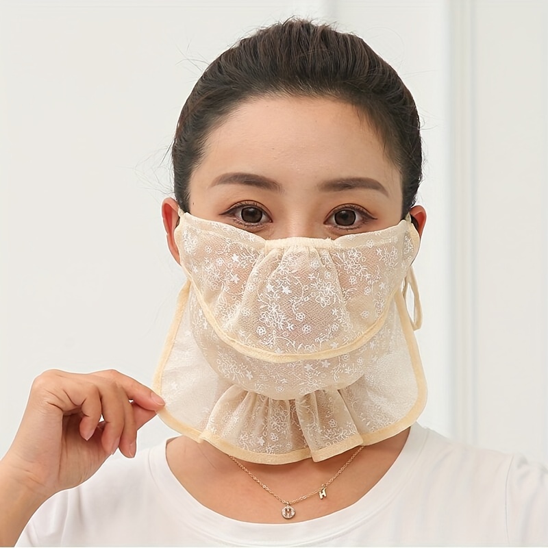 Thin Breathable Lace Face Mask Solid Color Casual Neck - Temu