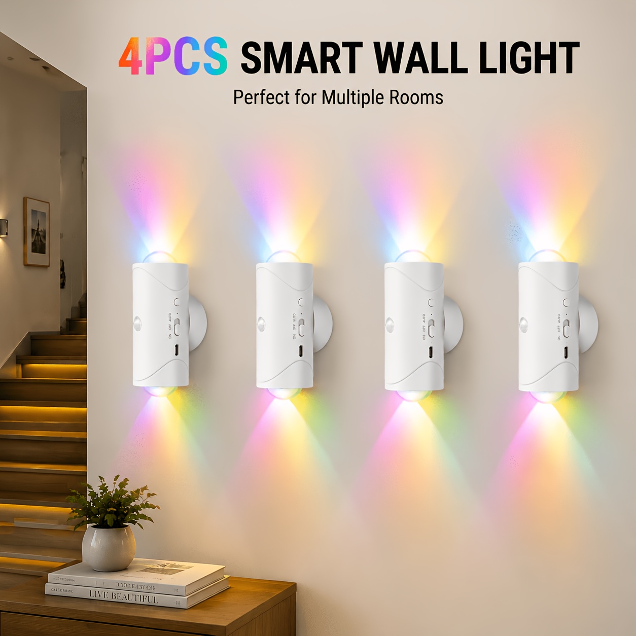 Image of 3pcs/4pcs Cordless Led Night Light With Motion Sensor, Rgb Color Changing, Magnetic Wall Mount Lights For Entryway, Bedroom, Living Room, Closet, Usb Power, 1500mah