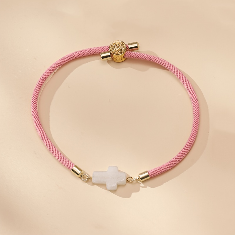 Women's Natural White Marble Cross Bracelet, Adjustable