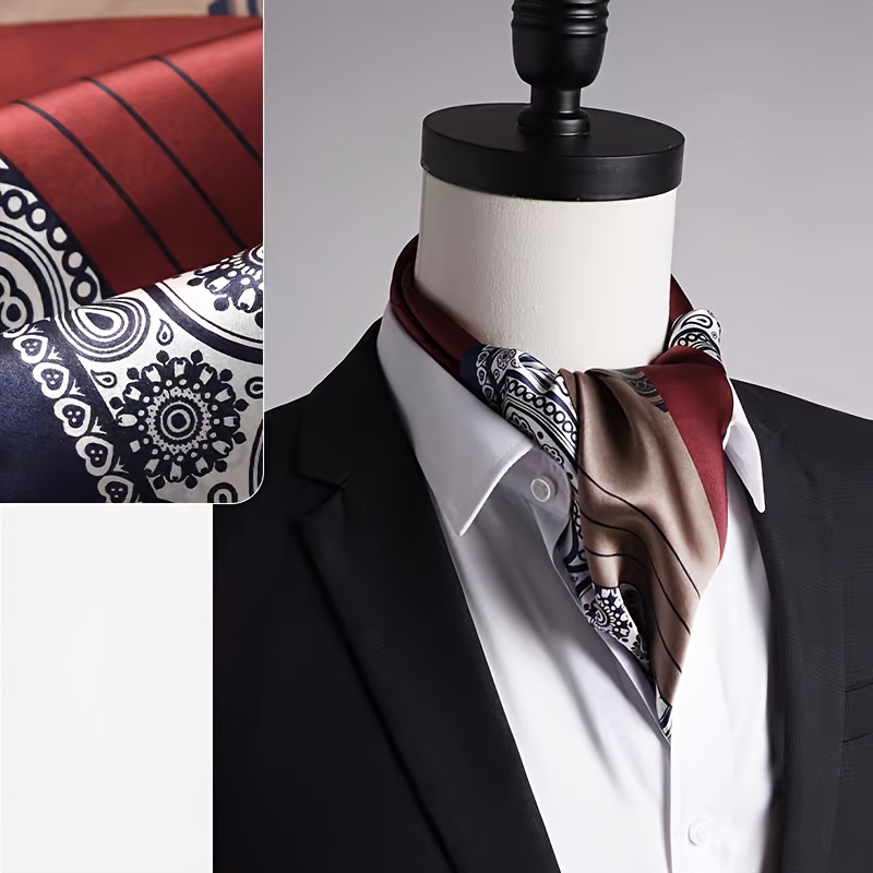 TEMU 1pc Vintage Mens Scarf - Elegant Beige, Blue, Red - Formal & Business Events - Sophisticated Necktie Alternative - Classic Formal Accessory For