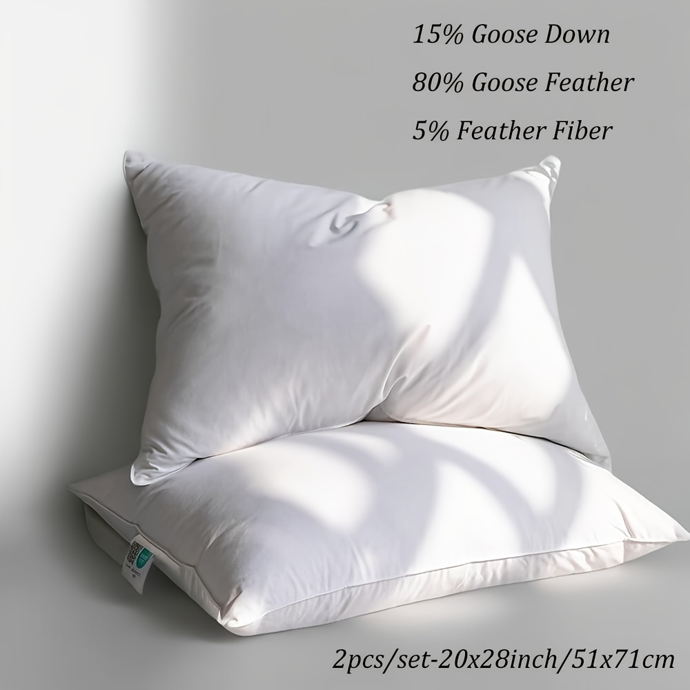 TEMU 2pcs/set Premium Down Pillows, Pillows, Luxury Goose Down Pillows, Breathable, Light Beige-friendly And Durable