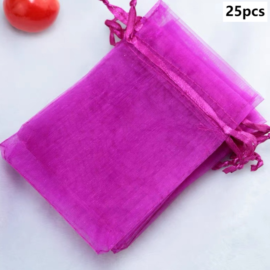 E-shop Geschenk für Sie/Ihn – 25 Stück 15*10 cm Rosarote Organza-Geschenkbeutel mit Zugband, Einfarbige Schmuckverpackungsbeutel aus Netzstoff