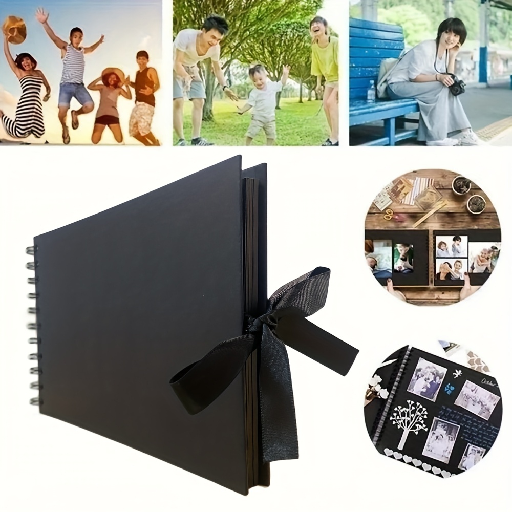 TEMU 1pc 60-page Scrapbook Album, Black Paper Photo Album, Durable Craft Paper Scrapbook For Wedding Guestbook, Anniversary Keepsake, Graduation