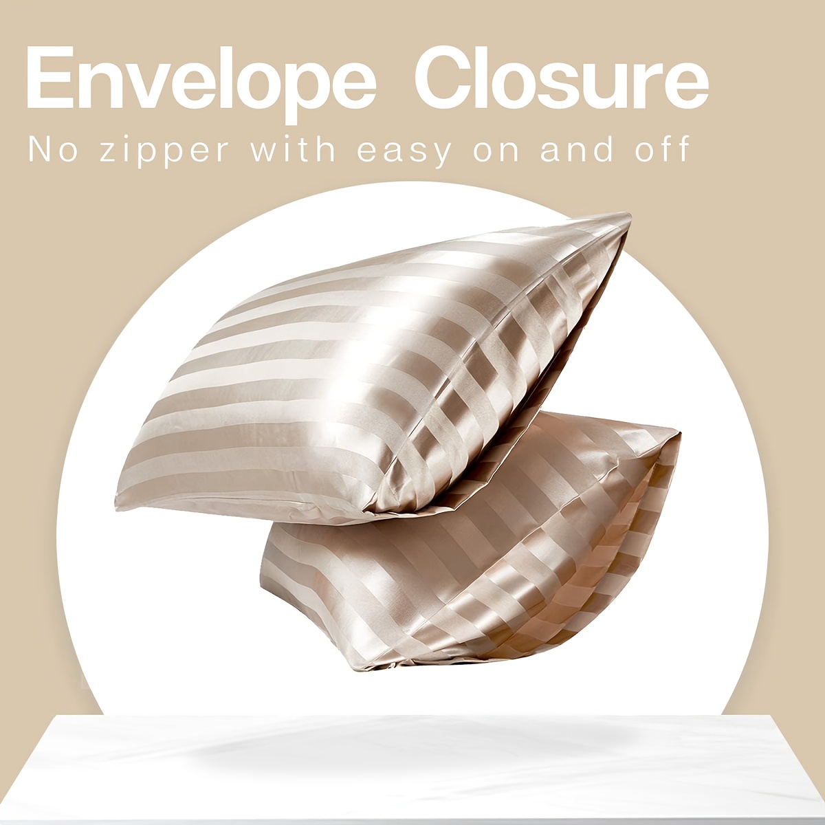 2-пакет мягких наволочек   satin, шелковисто-гладкая упаковка, полосатый  , предотвращение повреждения волос, устойчивость к морщинам, машинная стирка, 200-250г/м² полиэстер для домашнего использования Детали 4