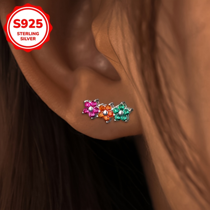 

A Pair Of Ladies' Fashion Earrings, Simple Inlaid With Earrings With Zirconia, 925 Silver, 1.8g, Suitable For Daily Commuting.