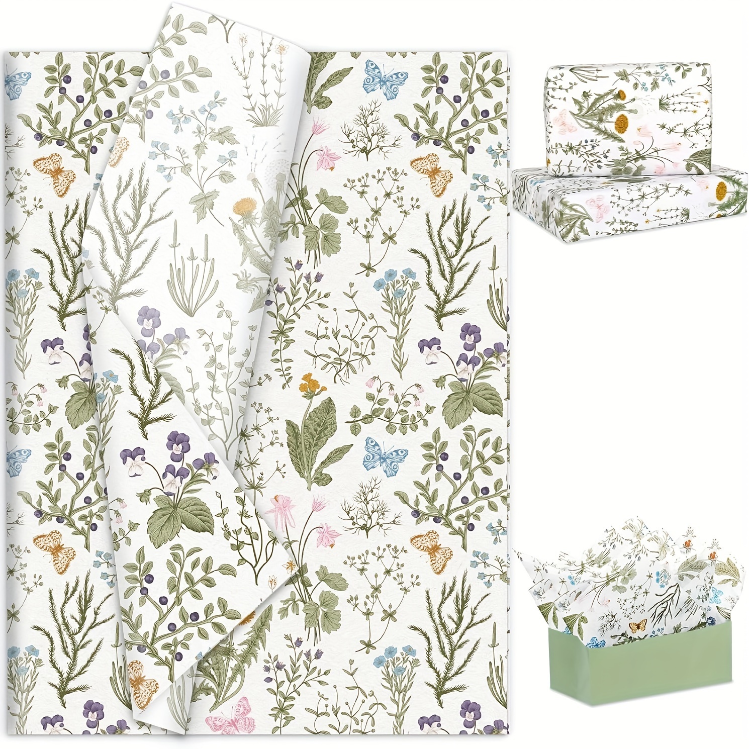 

Cadeau Vintage Motif Fleurs - 20 Feuilles, Non-Rouleau, Design Floral Coloré pour Loisirs Créatifs, , Anniversaires & Fêtes - Vert Gazon