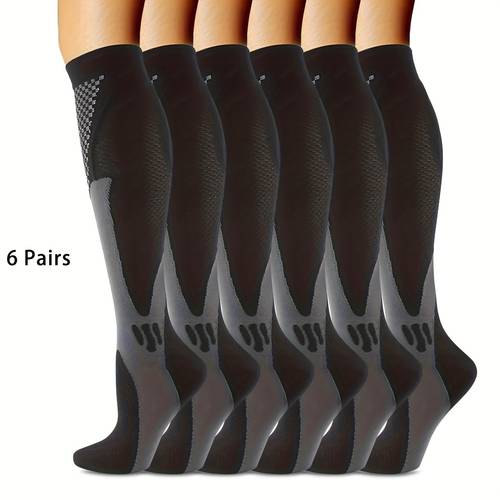 6 paar unisex lange kompressionssocken 15- mmhg, multifunktionale sport- und kniehohe socken
