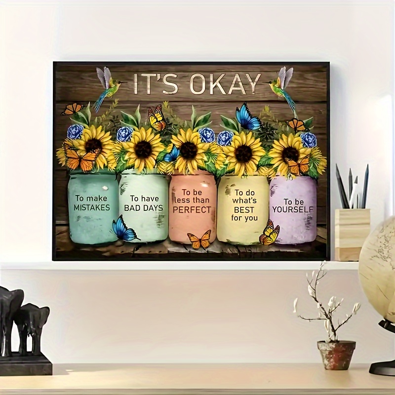 

Sunflower Wall Art Sunflower Butterfly Canvas Print Paintings Framed Inspirational Quotes Pictures Modern Home Decor For Living Room Kitchen Bathroom Ready To Hang, Has Framed