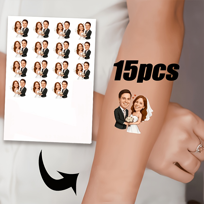 TEMU 15 adesivi personalizzati per tatuaggi con design a cuore di che si tengono in stile cartone animato - Esclusivo per sposa e . Adatti per feste