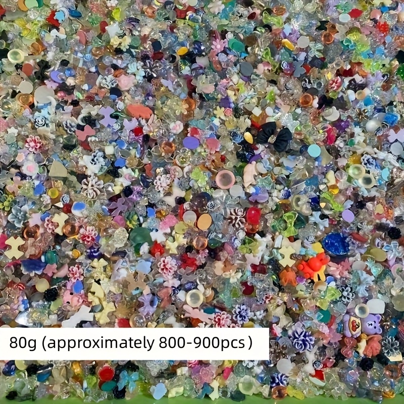 Image of 80g/bag (approximately 800-900pcs) 3d Random Nail Sticks, Heart-shaped Bow Shaped Nail Sticks, Resin Flat Back Nail Art, Diy Crafts, Jewelry Accessories, Nail Supplies, Diy Crafts