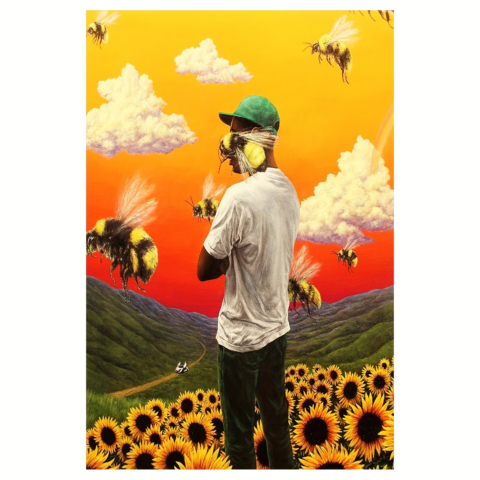 TEMU 1pc Frameless Flower Boy Canvas Poster - Vibrant Sunflower & , 12x18 Inch Inspirational Wall Decor For Birthdays, Motherâs Day, Easter, New Yea